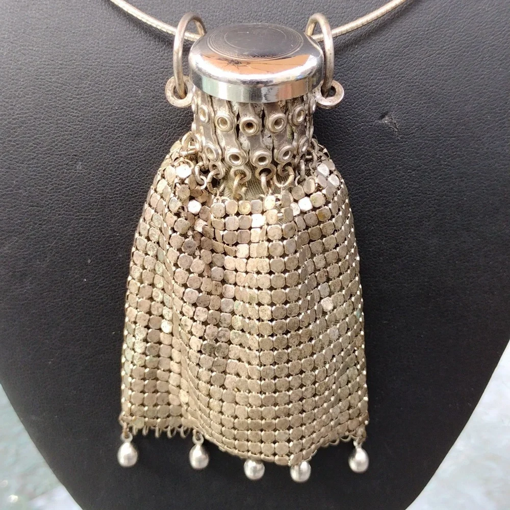 c1930s Whiting & Davis Silver Tone Mesh Gate Top Beggars Purse Bag + - Picture 2 of 8